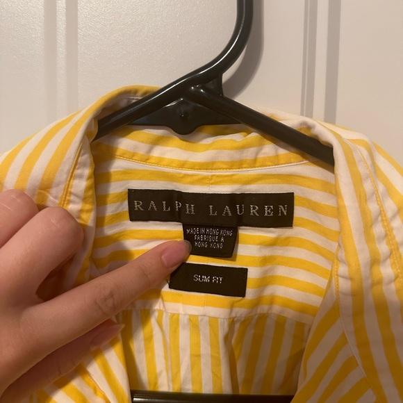 Size 6 Ralph Lauren Yellow Striped Button Up 100% Cotton - Picture 2 of 4